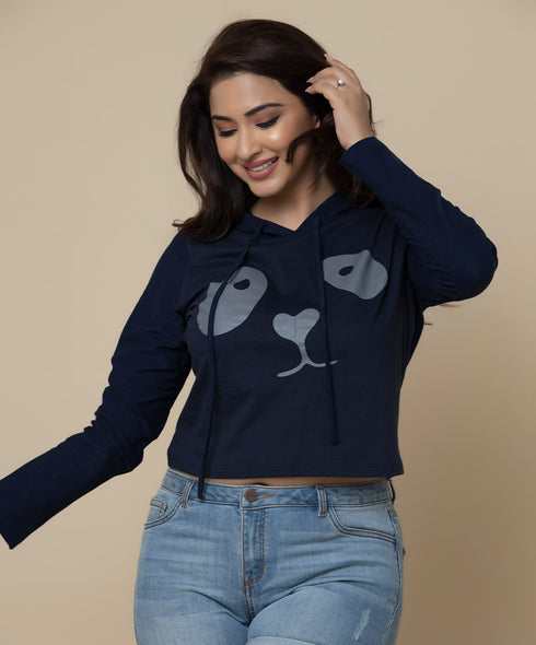 Printed Panda Eyes And Nose Hoodie